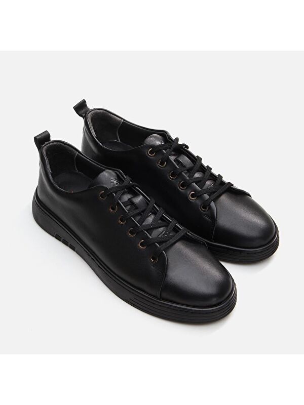 Hakiki Deri Siyah Erkek Günlük Ayakkabı - Görsel 5