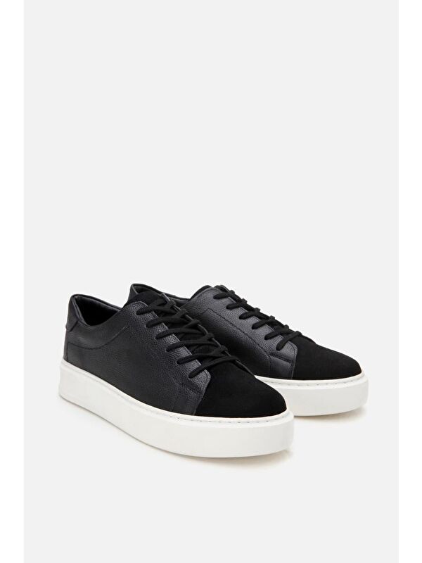 Erkek Deri Siyah Hafif Tabanlı Spor Ayakkabı - Görsel 4