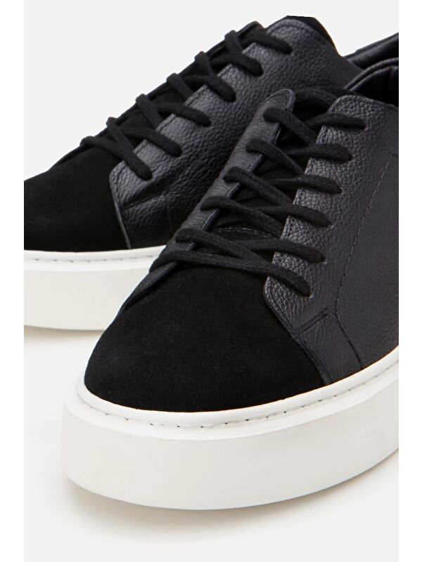 Erkek Deri Siyah Hafif Tabanlı Spor Ayakkabı - Görsel 5