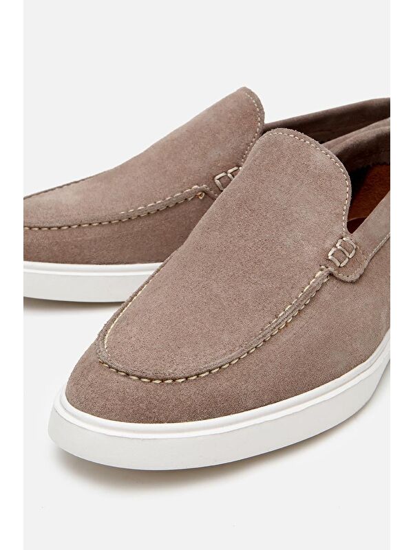 Erkek Süet Deri Bej Hafif Tabanlı Günlük Loafer - Görsel 4