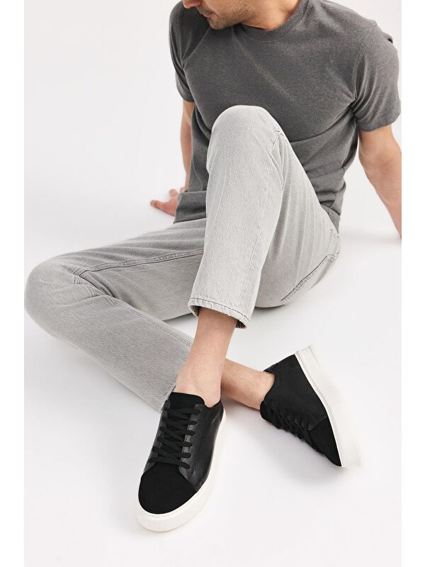 Erkek Deri Siyah Hafif Tabanlı Spor Ayakkabı - Görsel 9