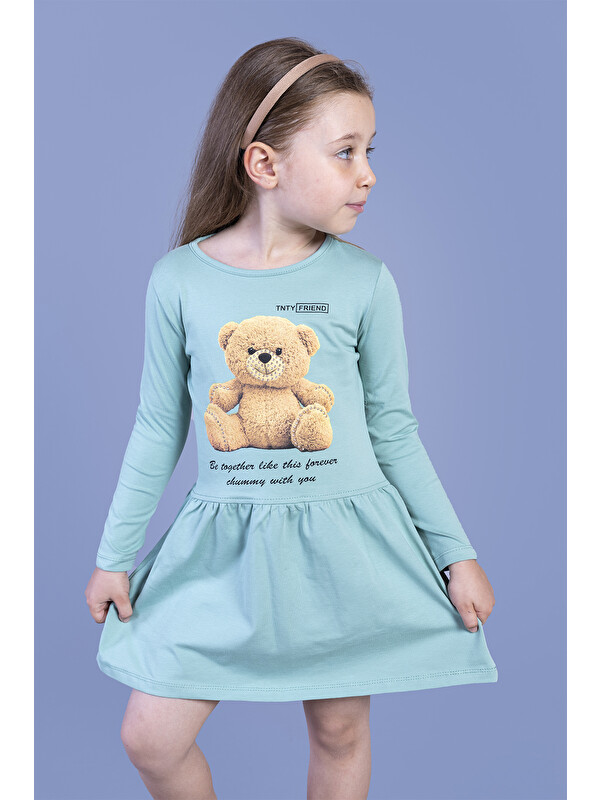 Toontoykids Kız Çocuk Ayıcık Baskılı Elbise
