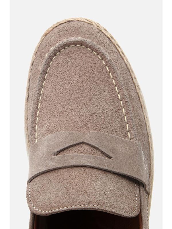 Erkek Süet Deri Bej Hasır Detaylı Günlük Loafer - Görsel 5