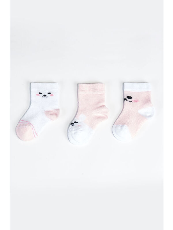 AZİZ BEBE Kız Bebek Basic Dikişsiz 3 'lü Soket Çorap 0 Ay - 36 Ay
