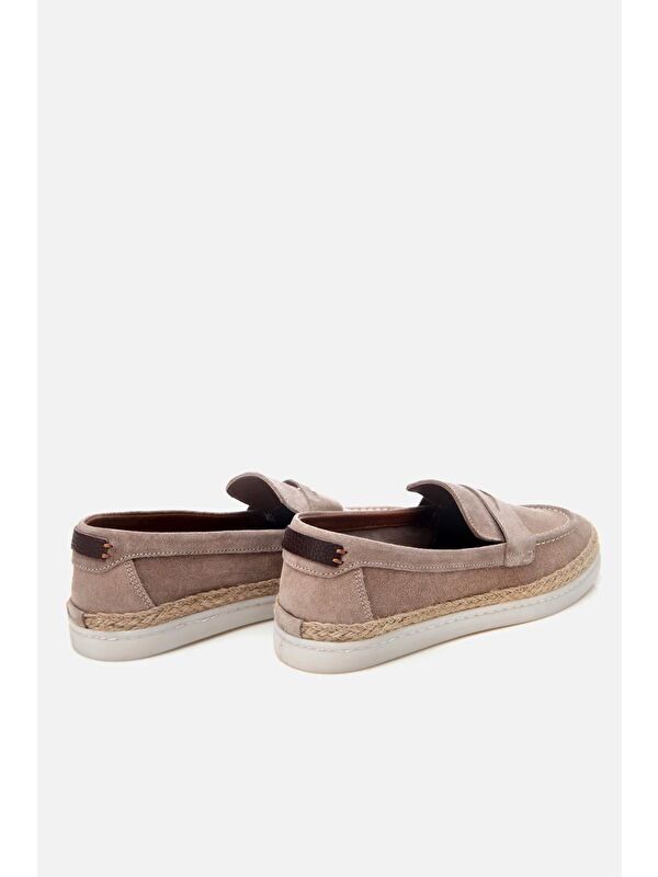 Erkek Süet Deri Bej Hasır Detaylı Günlük Loafer - Görsel 6