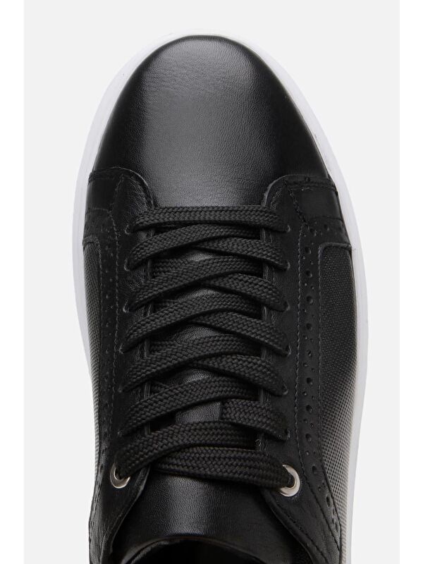 Erkek Deri Siyah Hafif Tabanlı Spor Ayakkabı - Görsel 7