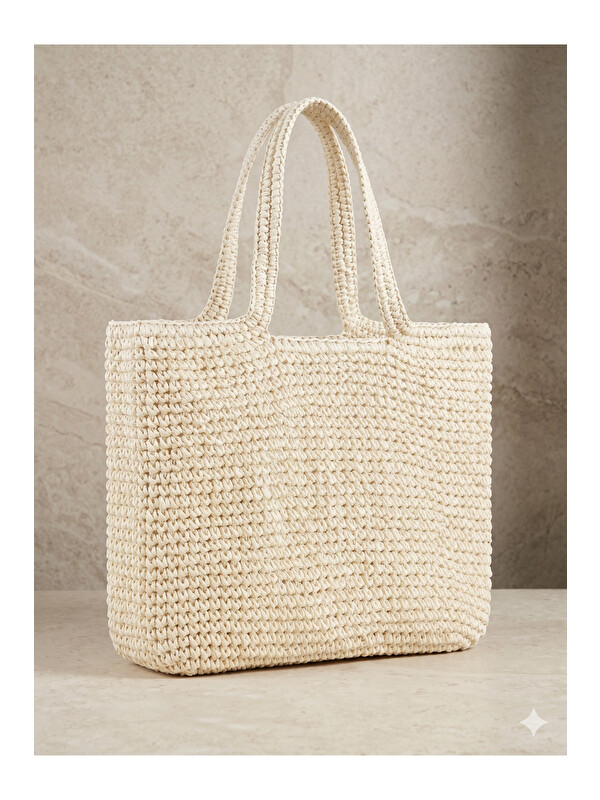 Luminos Butik Krem Hasır Çanta 37x43 CNT1021