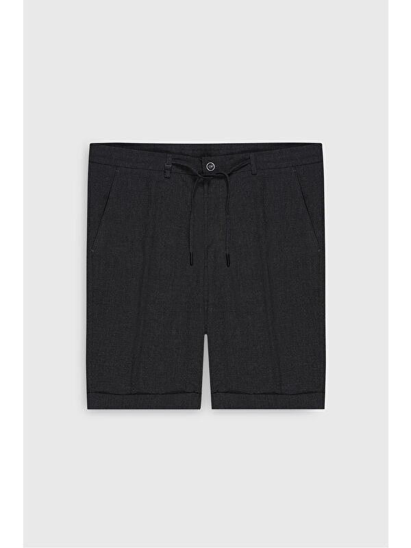 Altınyıldız Classics Erkek Antrasit Slim Fit Dar Kesim Beli Bağlamalı Gofre Desenli Yan Cepli Şort