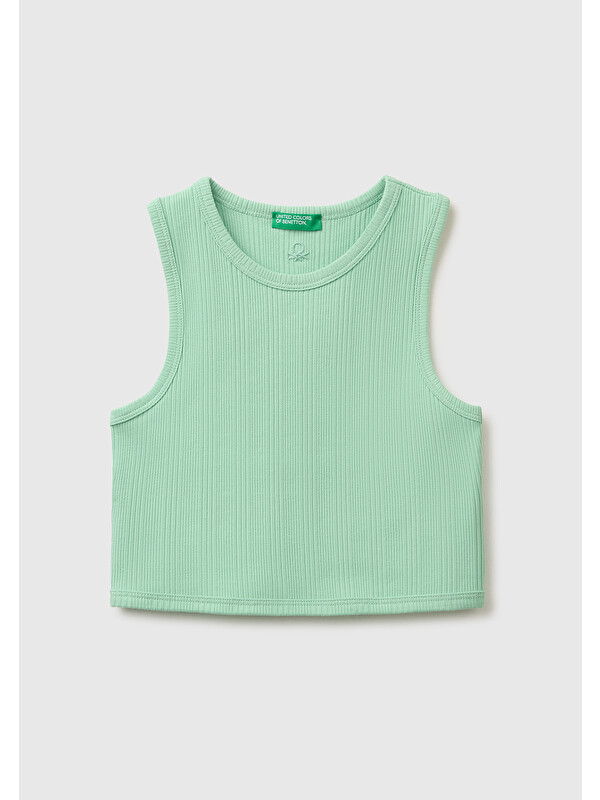 United Colors Of Benetton Kız Çocuk Yeşil Arka Logo Detaylı Bisiklet Yaka Atlet