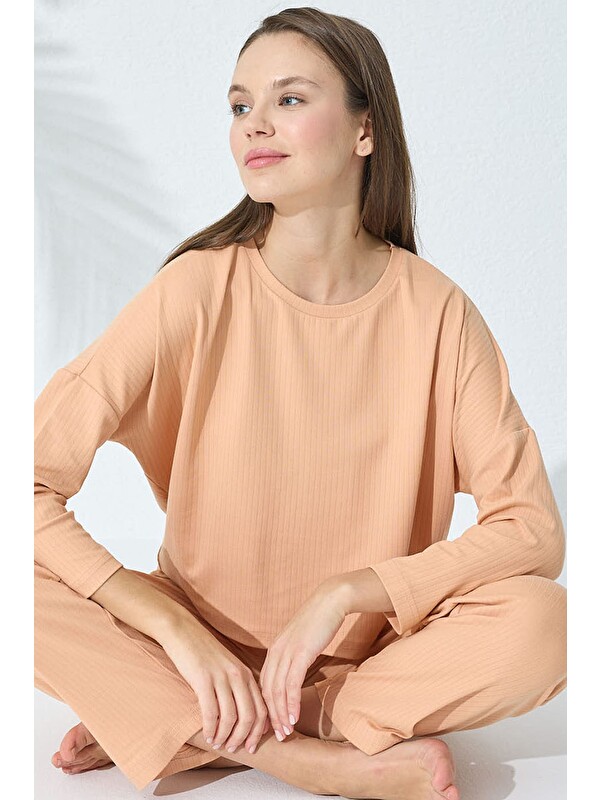 Siyah İnci Somon Örme Pijama Takımı
