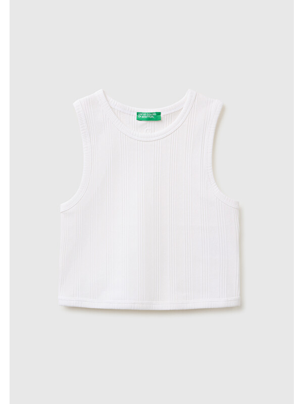 United Colors Of Benetton Kız Çocuk Beyaz Arka Logo Detaylı Bisiklet Yaka Atlet
