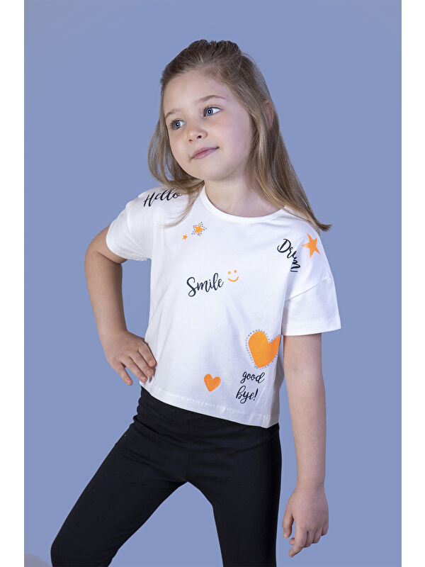 Toontoykids Kız Çocuk Crop Model Neon Baskılı Tişört