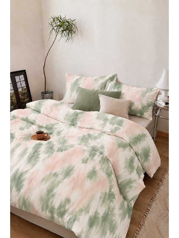 Milbay Grup Soyut Pembe Yeşil Nevresim Seti Modern 200x220 Çift Kişilik Yorgan Kılıfı