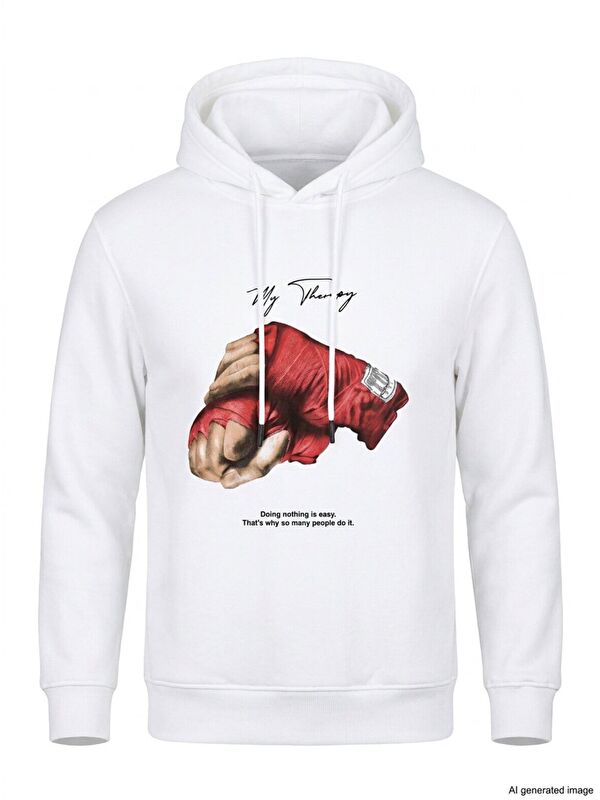 Jane's Unisex Kapüşonlu Üç İplik Oversize Baskılı Sweatshirt - Beyaz
