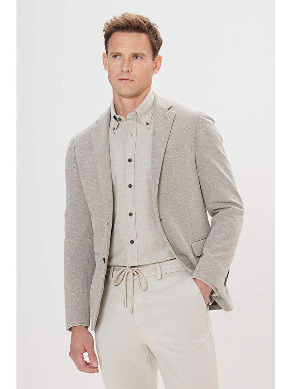 Altınyıldız Classics Erkek Haki 360 Her Yöne Esneyen Slim Fit Dar Kesim Mono Yaka Ceket