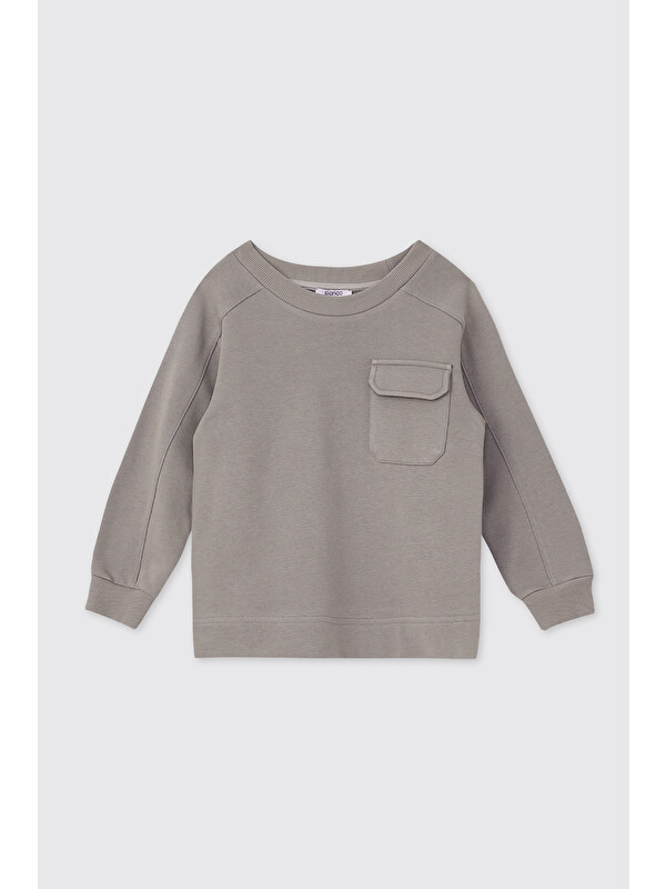 Panço Erkek Çocuk Bisiklet Yakalı Gri Sweatshirt
