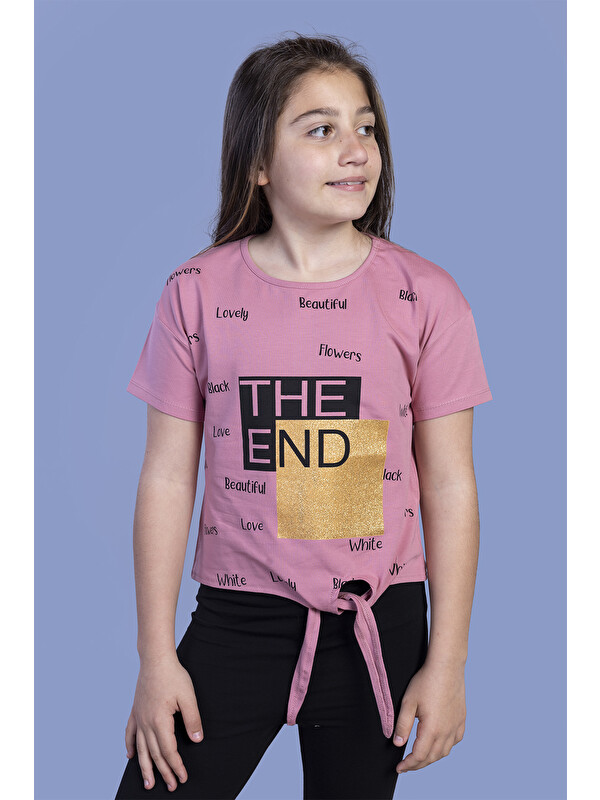 Toontoykids Kız Çocuk Komple Baskılı Bağlama Detaylı Tişört
