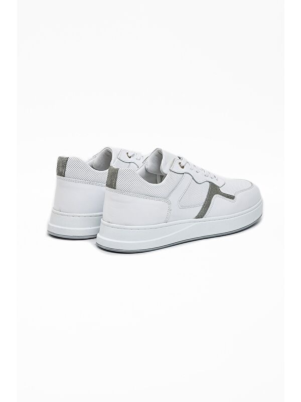 Beyaz Hakiki Deri Garnili Bağcıklı Casual Ayakkabı 1033240170 - Görsel 4