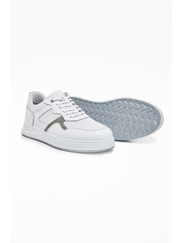 Beyaz Hakiki Deri Garnili Bağcıklı Casual Ayakkabı 1033240170 - Görsel 5