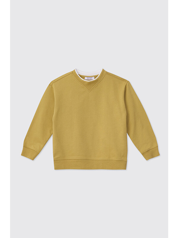 Panço Erkek Çocuk Bisiklet Yaka Açık Yağ Yeşili Sweatshirt