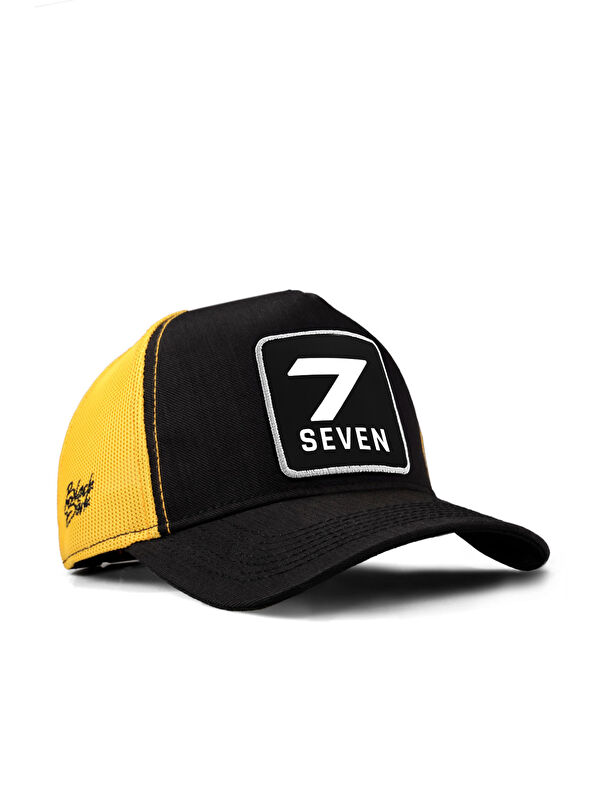 BlackBörk 7 Numara Logolu Cordura Siyah-Sarı Trucker Şapka