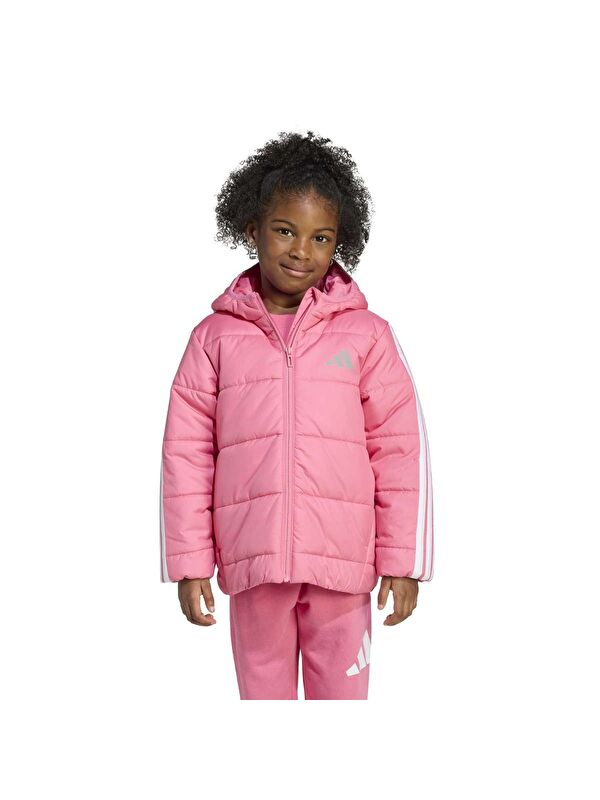 Adidas Essentials 3 Stripes Çocuk Pembe Kapüşonlu Mont