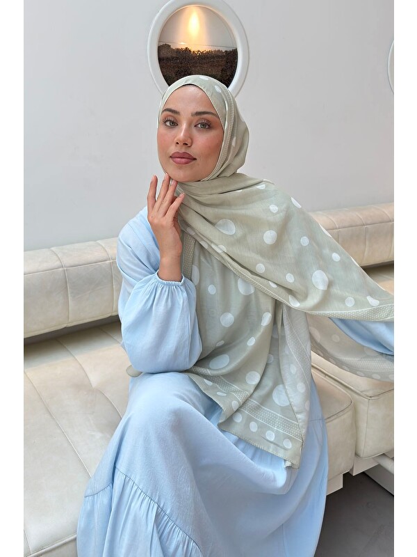 Lamelif Puantiye Desen Soft Şal Mint Yeşili