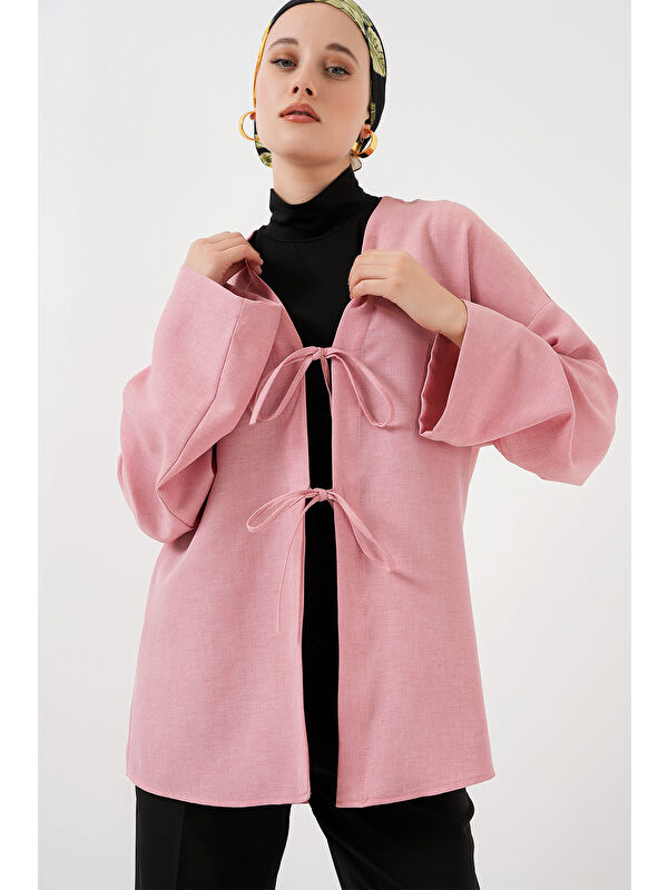 Bigdart Keten Tesettür Kimono 5968 - Pudra