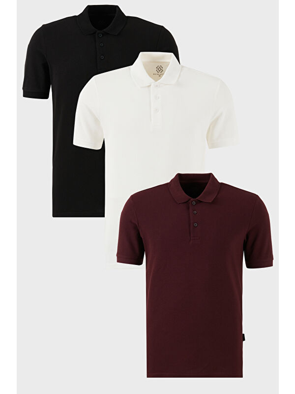 Buratti Pamuklu Regular Fit Düğmeli Polo Yaka 3'lü Paket %100 Pamuk Tişört 5902127S3