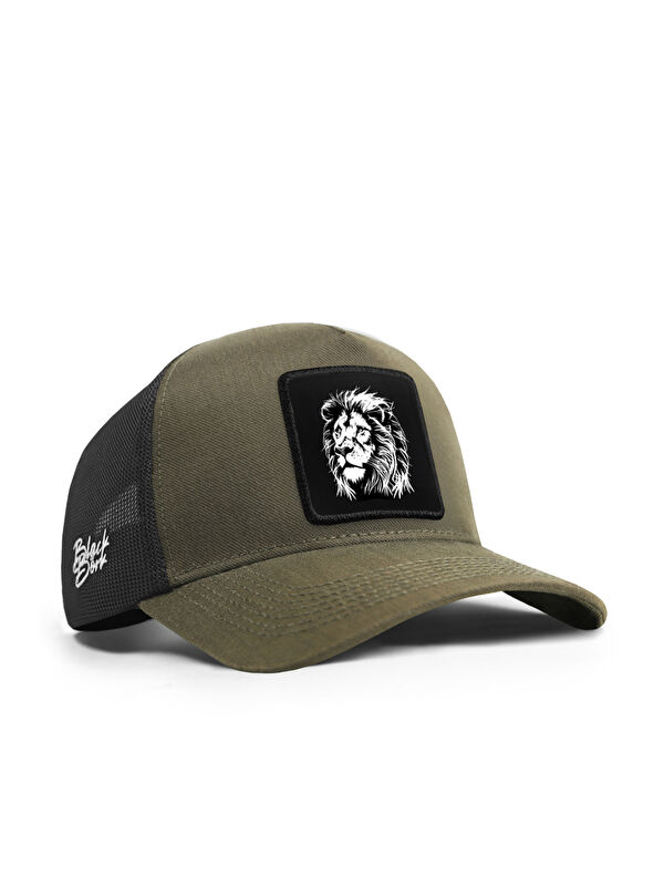 BlackBörk Aslan Logolu Cordura Haki-Siyah Trucker Şapka