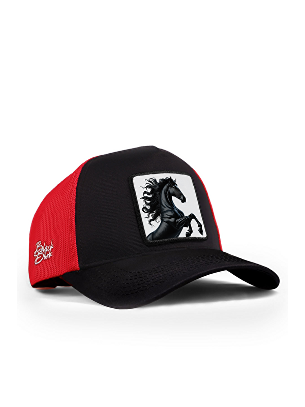 BlackBörk At Logolu Siyah-Kırmızı Trucker Şapka