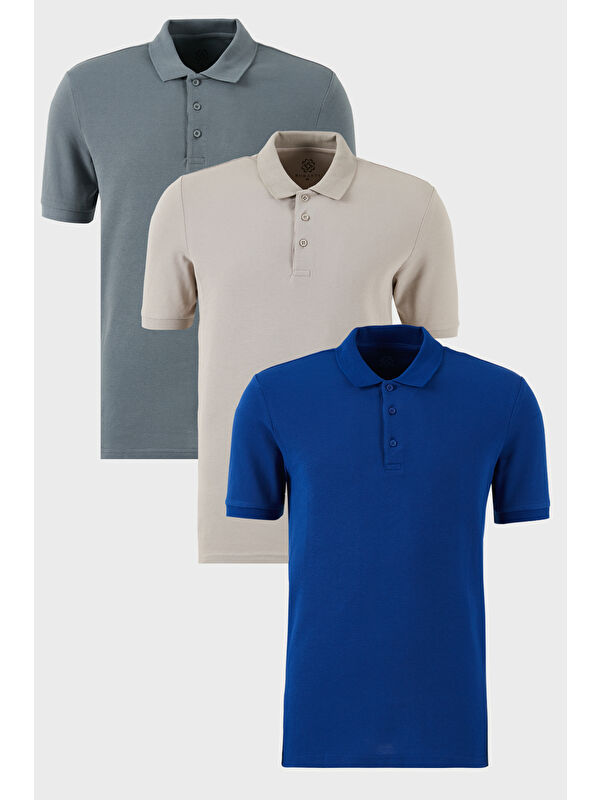 Buratti Pamuklu Regular Fit Düğmeli Polo Yaka 3'lü Paket %100 Pamuk Tişört 5902127S3