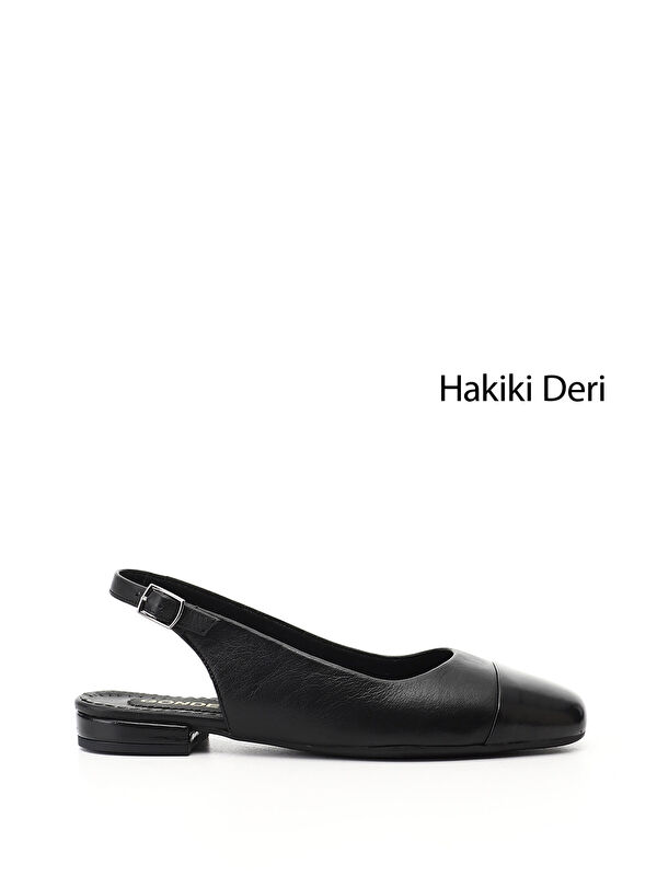 GÖNDERİ(R) Kadın SİYAH Arkası Açık Hakiki Deri Babet