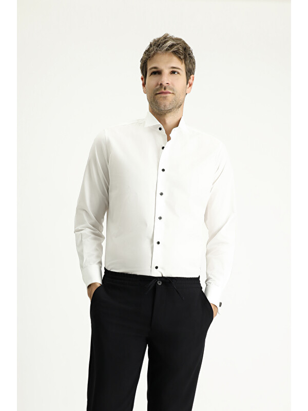 Kiğılı Ata Yaka Slim Fit Dar Kesim Pamuk Gömlek