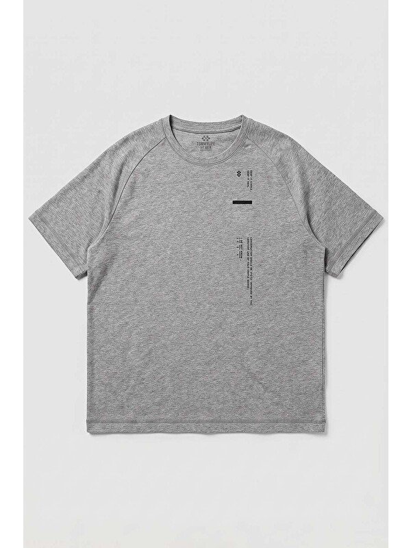 Tommylife Gri Melanj Baskılı Battal Büyük Beden Kısa Kollu Erkek T-Shirt - 88465