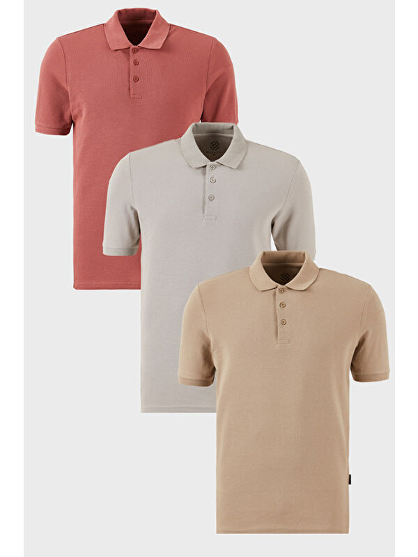 Buratti Pamuklu Regular Fit Düğmeli Polo Yaka 3'lü Paket %100 Pamuk Tişört 5902127S3