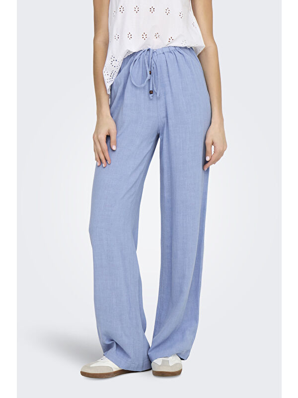 Only Onlsolvi Regular Fit Normal Bel Geniş Paça Keten Karışımlı Pantolon 15338692
