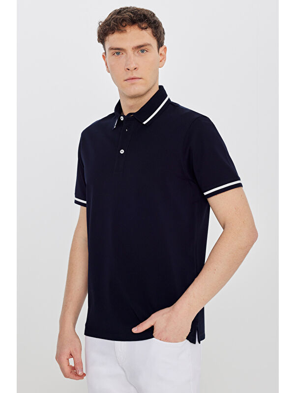 Altınyıldız Classics Erkek Lacivert %100 Pamuk Standart Fit Normal Kesim Polo Yaka Tişört