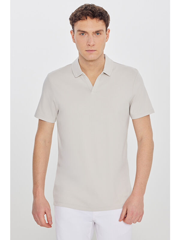 Altınyıldız Classics Erkek Taş %100 Pamuk Slim Fit Dar Kesim Polo Yaka Tişört