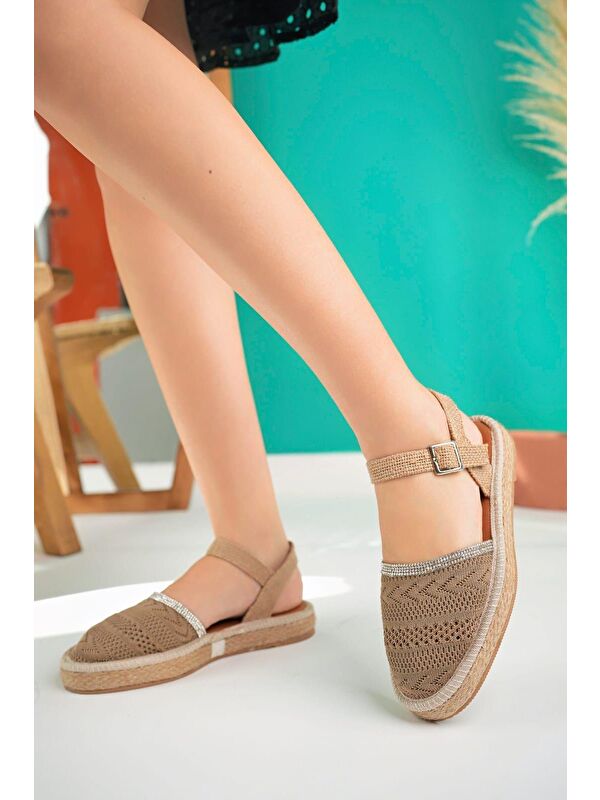 Glara Önü Kapalı Hasır Görünümlü Kadın Triko Sandalet - Görsel 2