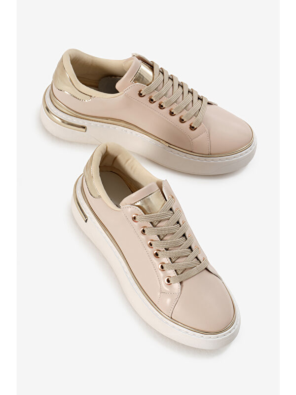 Tonny Black Bej Tonny Black Kalin Poli Kadın Taban Altın Detaylı Bağcıklı Spor Ayakkabı