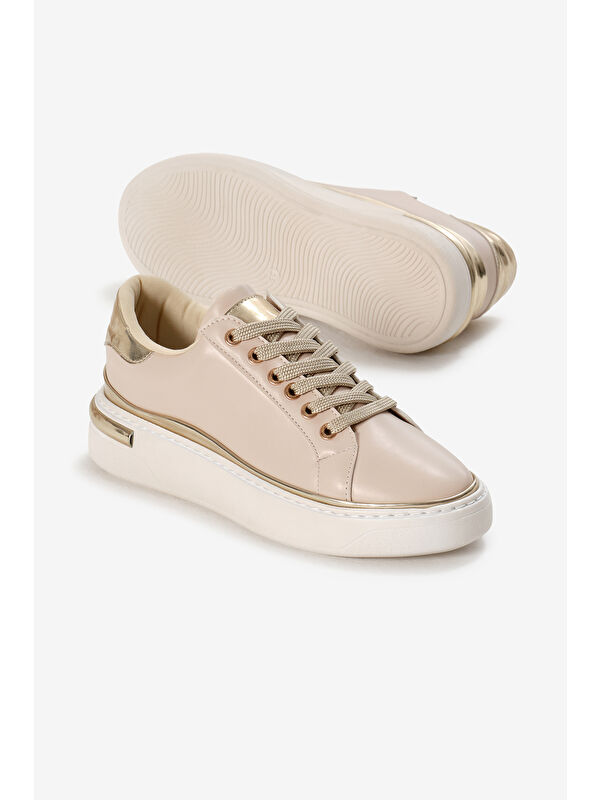 Tonny Black Bej Tonny Black Kalin Poli Kadın Taban Altın Detaylı Bağcıklı Spor Ayakkabı