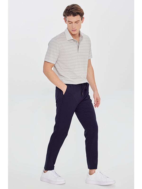 Altınyıldız Classics Erkek Lacivert Slim Fit Dar Kesim Beli Bağlamalı Yan Cepli Casual Pantolon