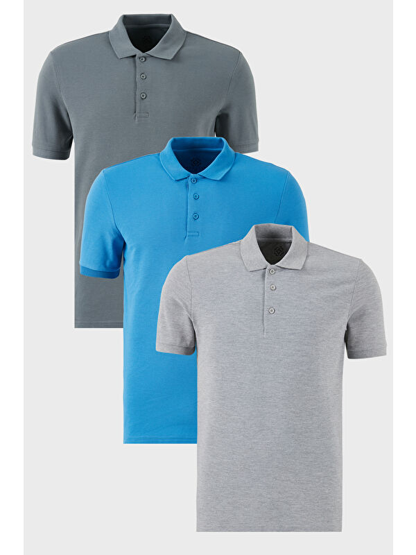 Buratti Pamuklu Regular Fit Düğmeli Polo Yaka 3'lü Paket %100 Pamuk Tişört 5902127S3