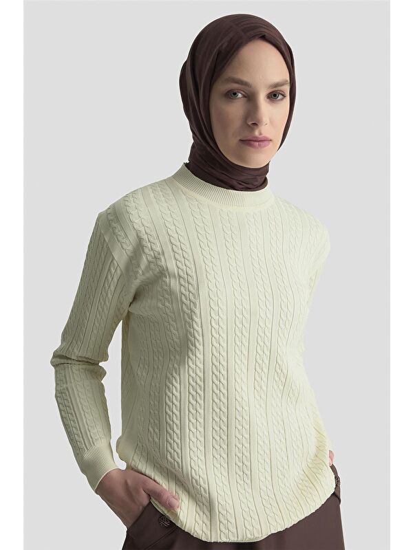 ARMİNE Saç Örgü Kazak 25Kd7005 Krem
