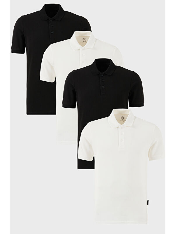 Buratti Pamuklu Regular Fit Düğmeli Polo Yaka 4'lü Paket %100 Pamuk Tişört 5902127S4