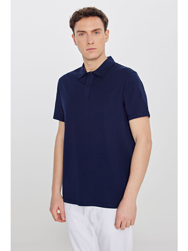 AC&Co / Altınyıldız Classics Erkek Lacivert %100 Pamuk Standart Fit Normal Kesim Polo Yaka Tişört