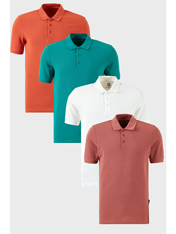 Buratti Pamuklu Regular Fit Düğmeli Polo Yaka 4'lü Paket %100 Pamuk Tişört 5902127S4