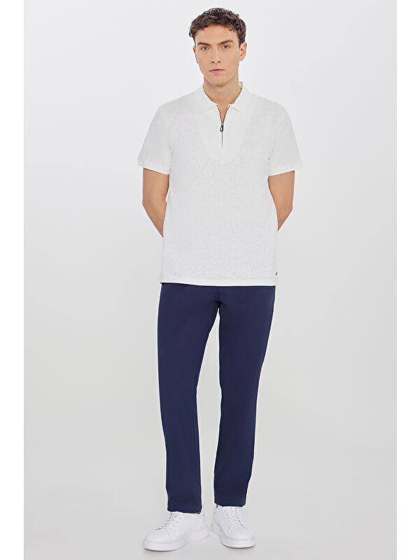 Altınyıldız Classics Erkek Lacivert Pamuklu Slim Fit Dar Kesim Yan Cepli Armürlü Esnek Pantolon