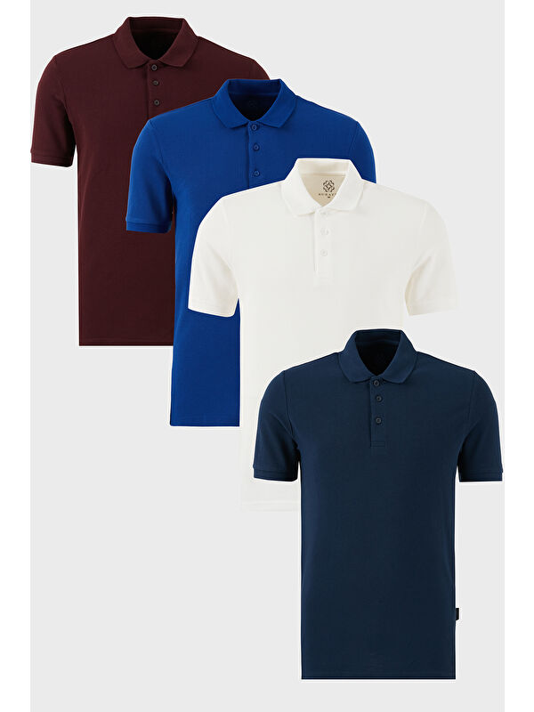 Buratti Pamuklu Regular Fit Düğmeli Polo Yaka 4'lü Paket %100 Pamuk Tişört 5902127S4